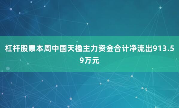 杠杆股票本周中国天楹主力资金合计净流出913.59万元